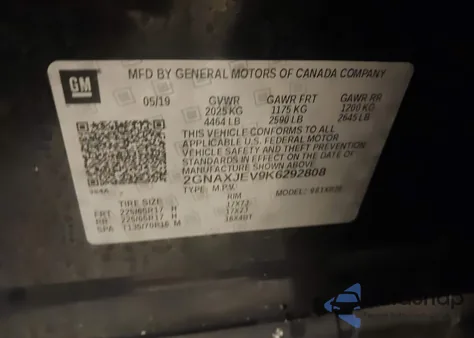 2019 Chevrolet Equinox Lt from USA, damaged, VIN 2GNAXJEV9K6292808